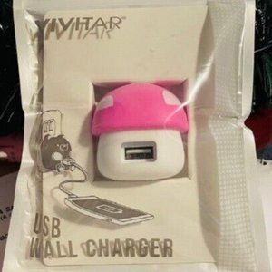 Vivitar USB Wall Outlet Charger Pink Mushroom New In Sealed Bag